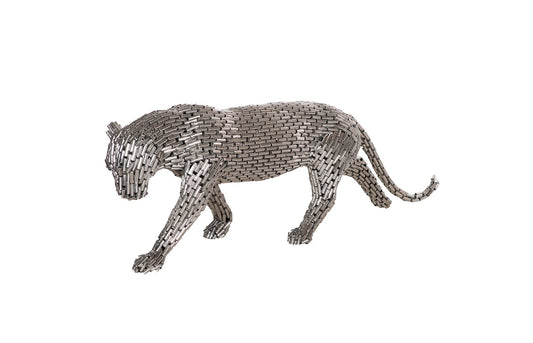 Panther Pipe Sculpture, Walking Stainless Steel, Small