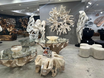 Revolving Circle Teak Wood Sculpture Bleached