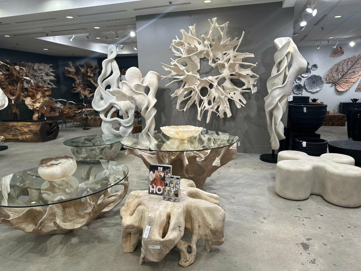 Cast Entwined Root Column Sculpture, Faux Bleached