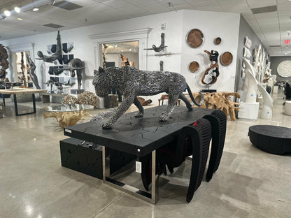 Panther Pipe Sculpture, Walking Stainless Steel, Large