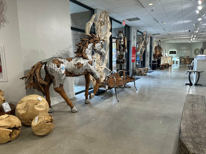Mustang Horse Armored Sculpture Rearing, Wood Base