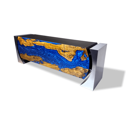 Olive Wood Pearlescent Blue Silver Loire Credenza