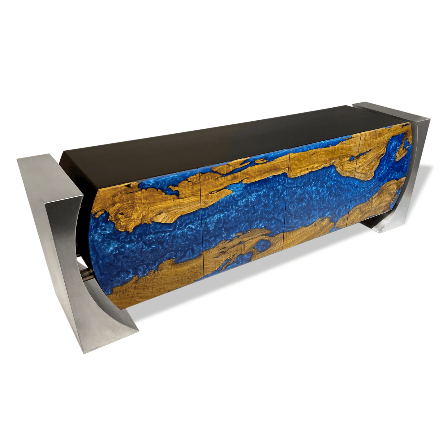 Olive Wood Pearlescent Blue Silver Loire Credenza