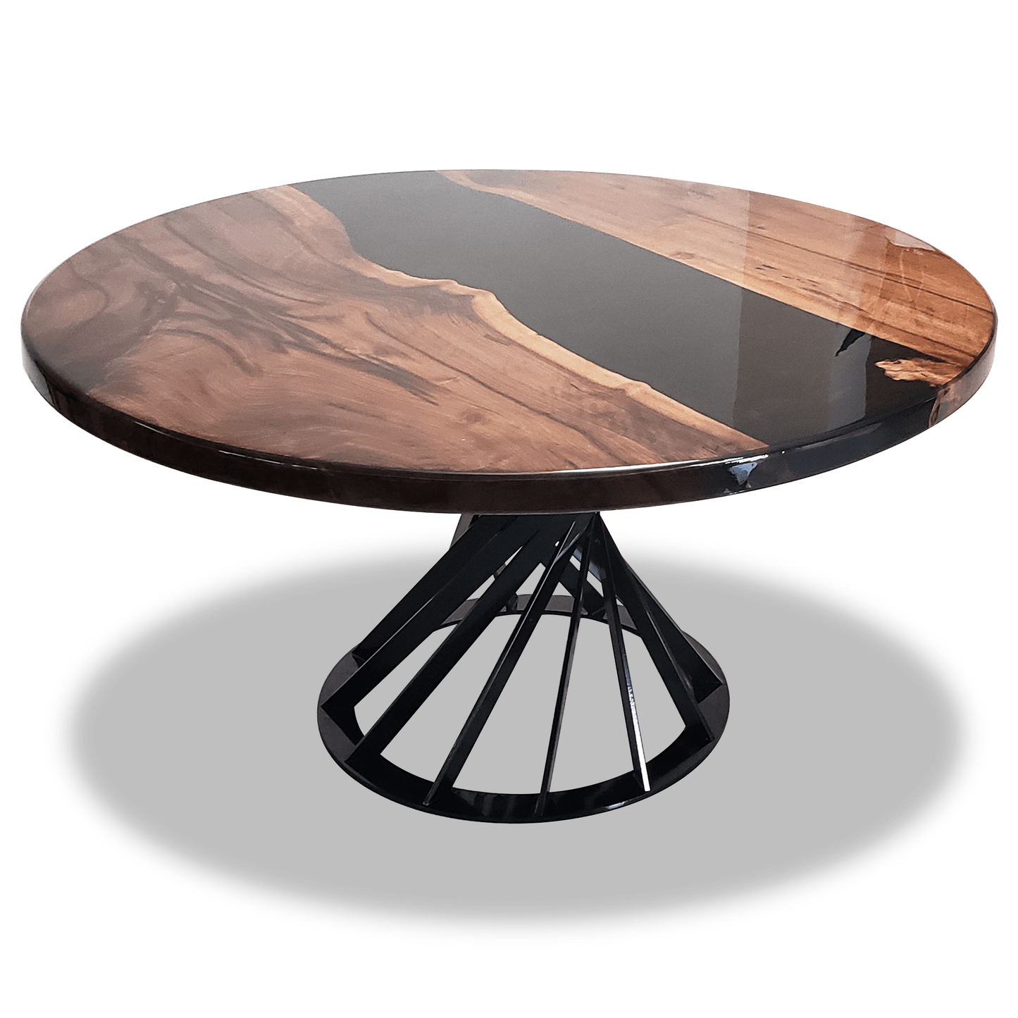 Panaro Walnut Wood Round Black River Dining Table
