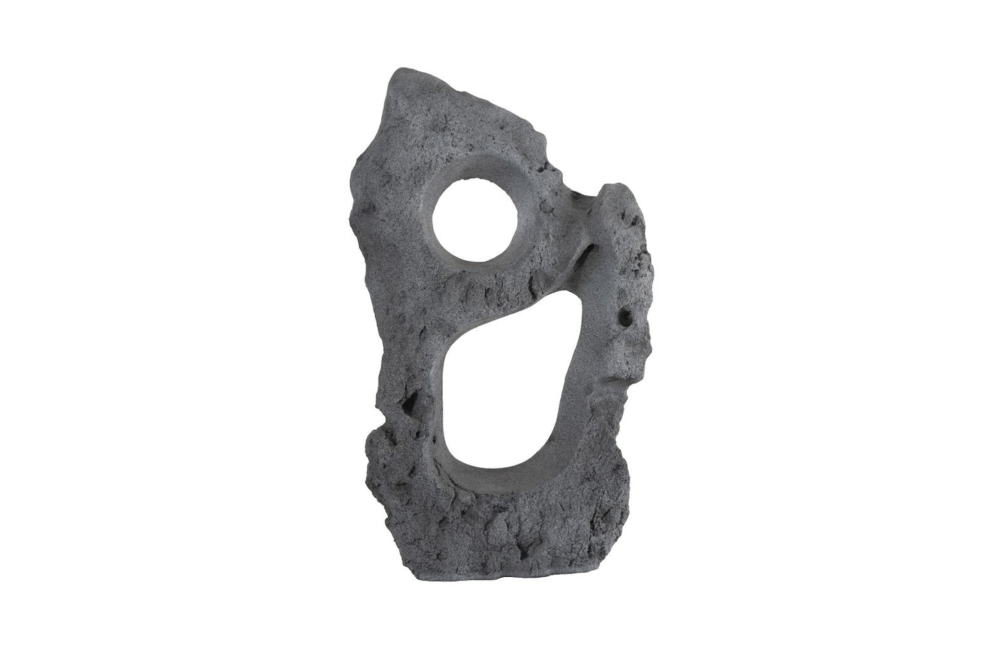 Colossal Cast Stone Sculpture Two Holes, Charcoal Stone