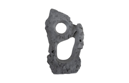 Colossal Cast Stone Sculpture Two Holes, Charcoal Stone