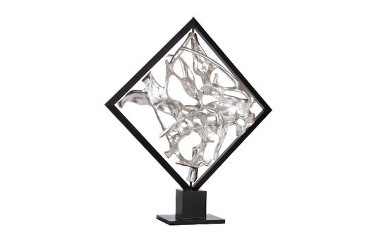 Cast Revolving Diamond Sculpture in Silver Leaf