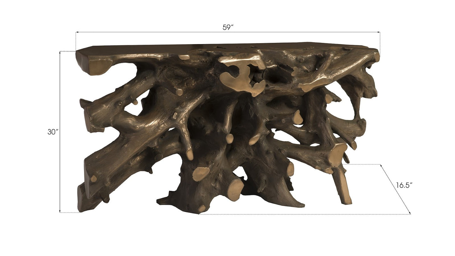 Tavolo da salotto con base a forma di radice in bronzo Beau Cast