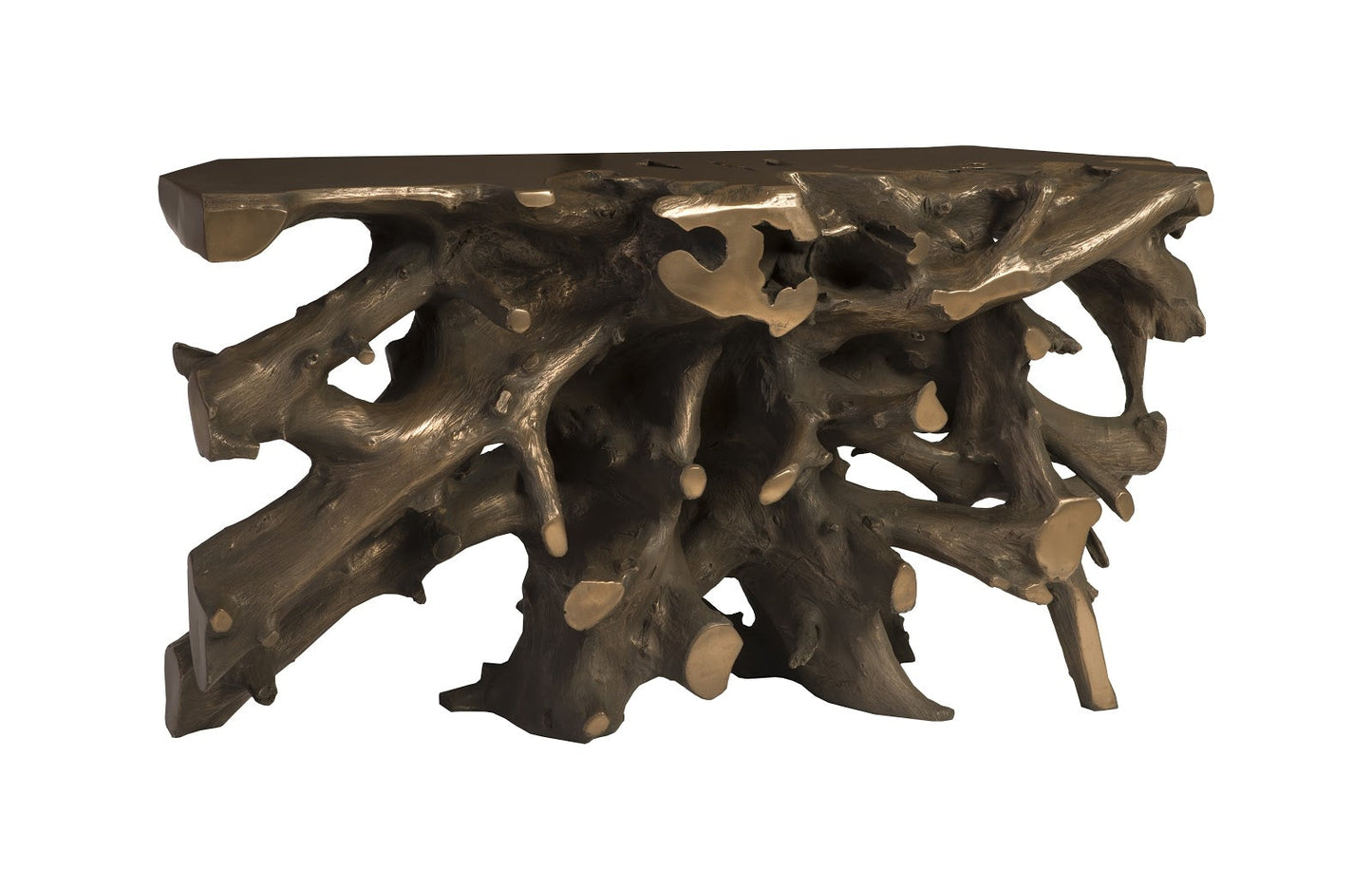 Tavolo da salotto con base a forma di radice in bronzo Beau Cast