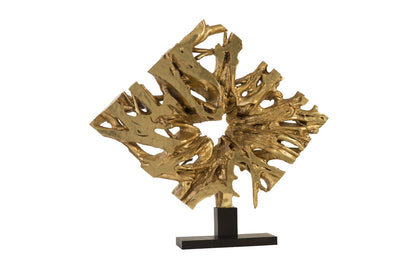 Cast Teak Root Sculpture On Base Gold leaf