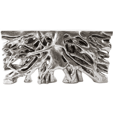 Square Root Console Table, Silver Leaf