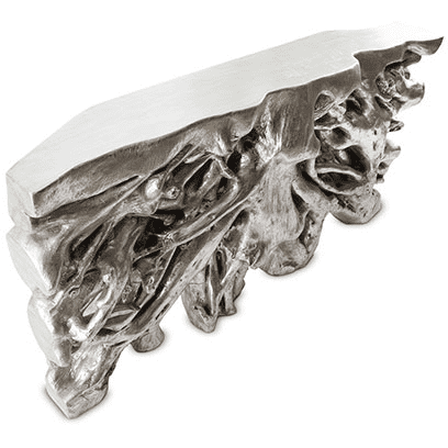 Square Root Console Table, Silver Leaf