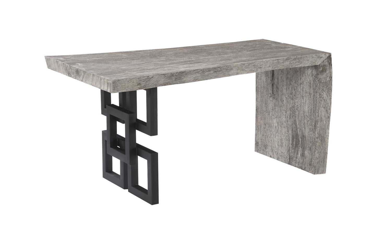 Waterfall Desk Gray Stone, Satin Black Overlap Leg