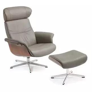 TIMEOUT Recliner + Footstool + Cement Leather +  Walnut