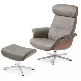 TIMEOUT Recliner + Footstool + Cement Leather +  Walnut