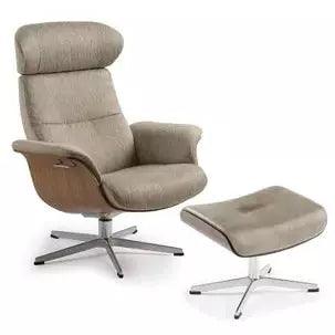 TIMEOUT Recliner + Footstool  Taupe -Walnut - WOOD