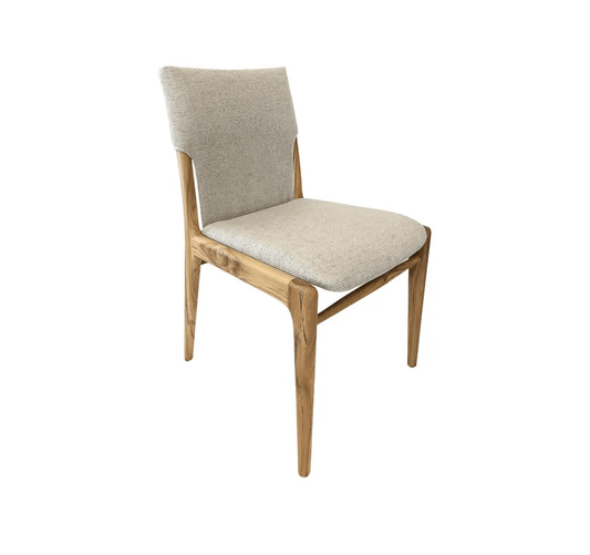 Tress Dining Chair in Linen Fabric  and Teak Wood Finish,