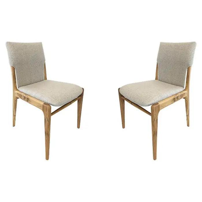 Tress Dining Chair in Linen Fabric  and Teak Wood Finish,