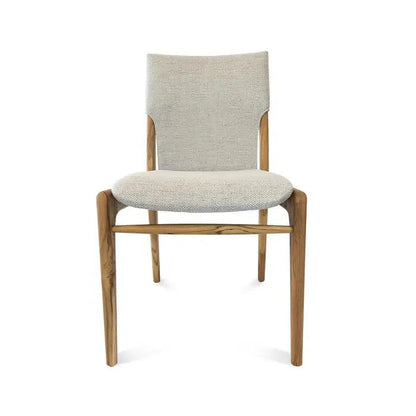 Tress Dining Chair in Linen Fabric  and Teak Wood Finish,