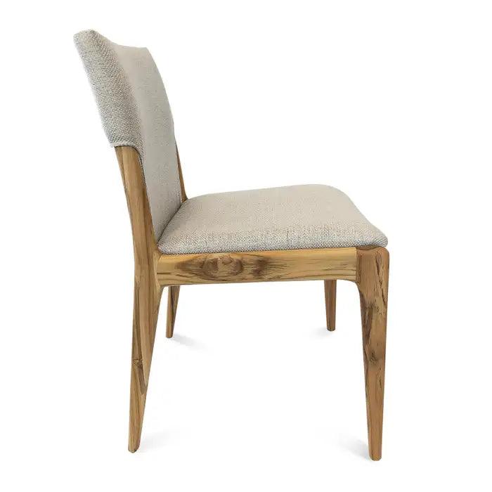 Tress Dining Chair in Linen Fabric  and Teak Wood Finish,