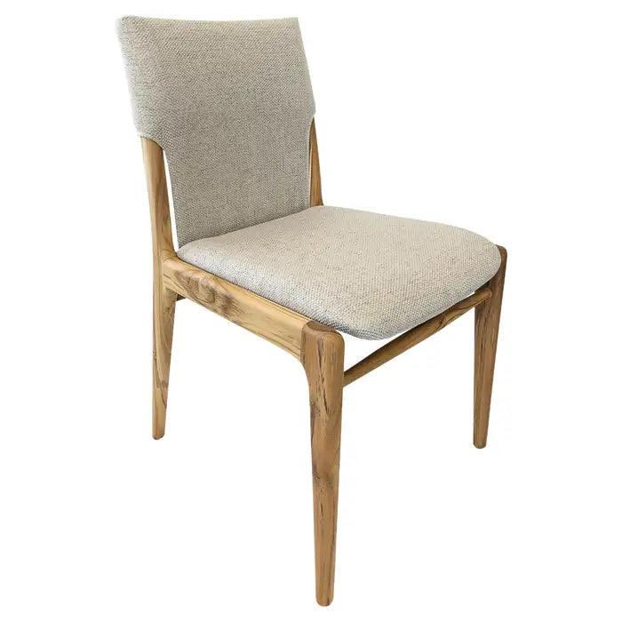 Tress Dining Chair in Linen Fabric  and Teak Wood Finish,