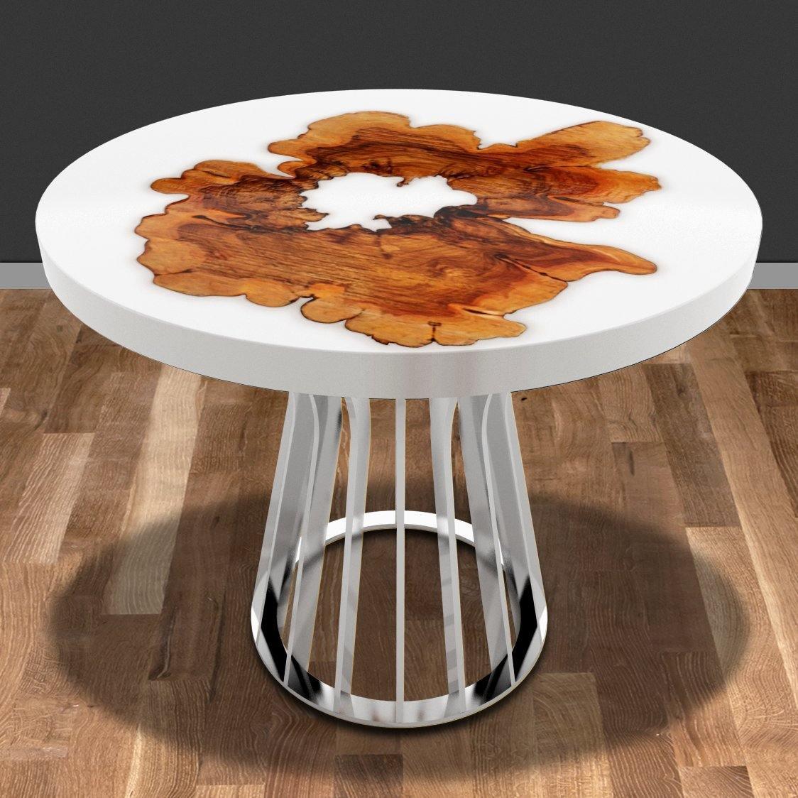 White Amiata Olive Wood Round Dining Table
